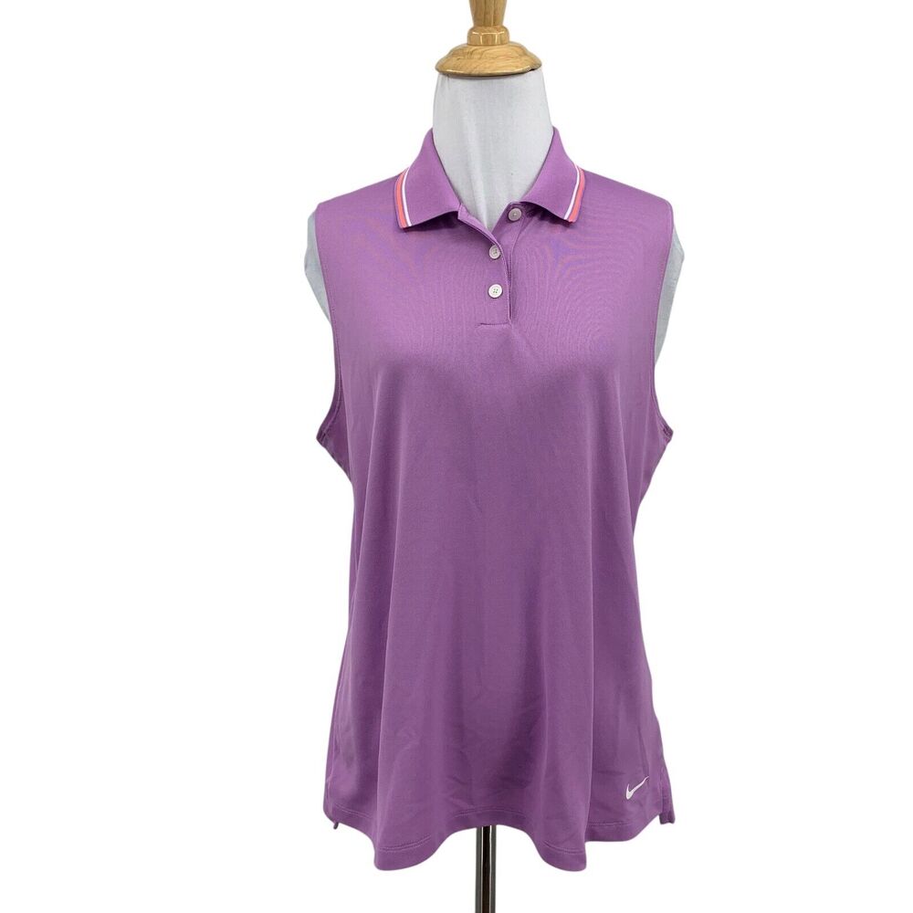Nike Polo Shirt Womens L Large Dahlia Dri Fit Standard Fit Sleeveless Golf Shirt